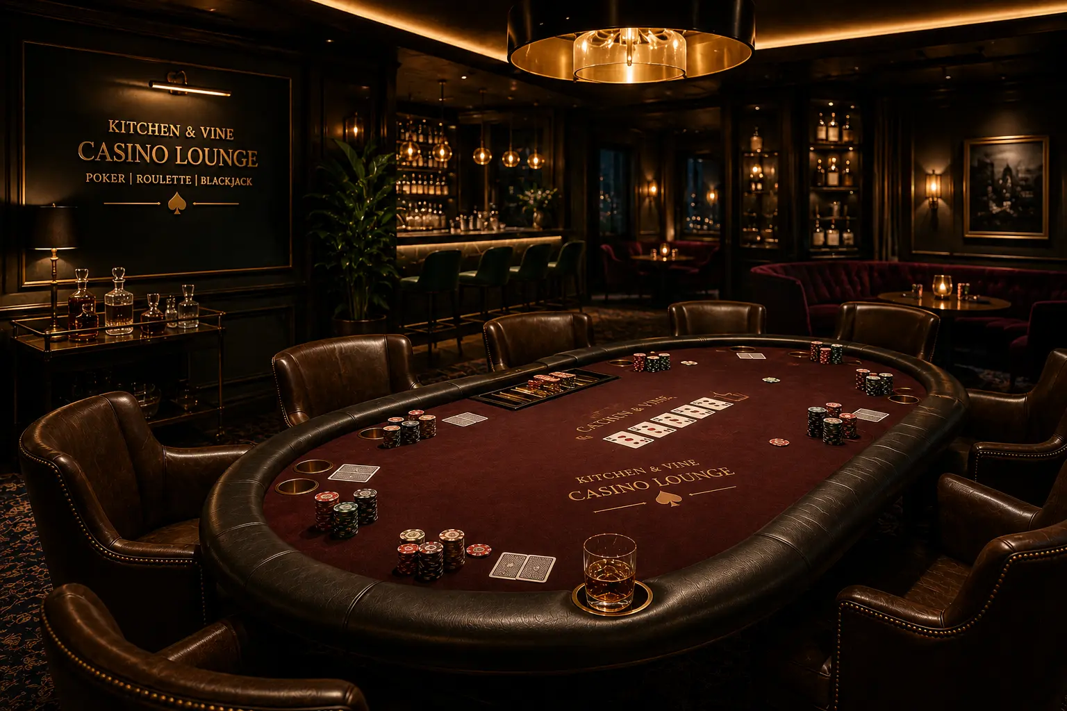 Casino Lounge at Kitchen & Vine with roulette and blackjack tables