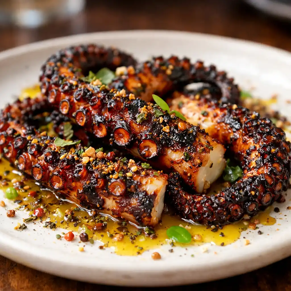 Charred octopus with native spices and citrus emulsion
