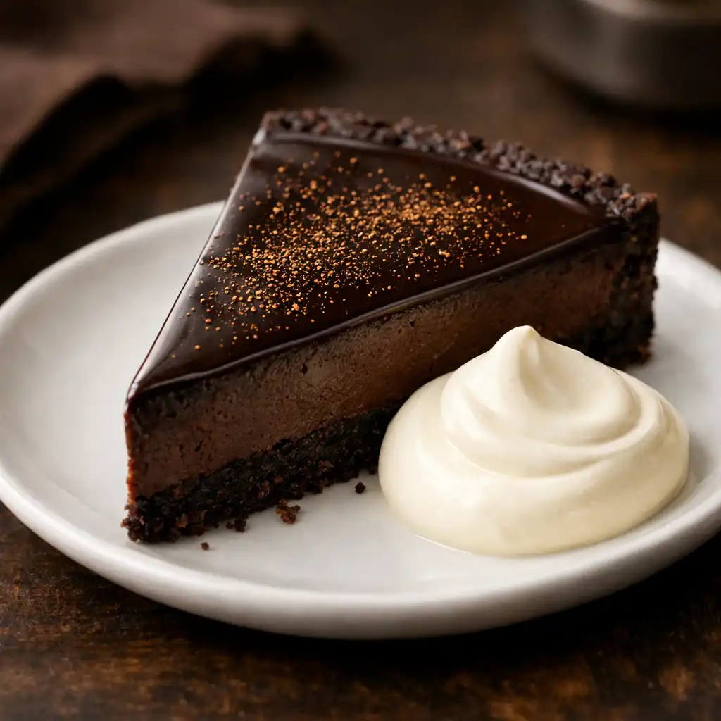 Dark chocolate and wattleseed tart with double cream