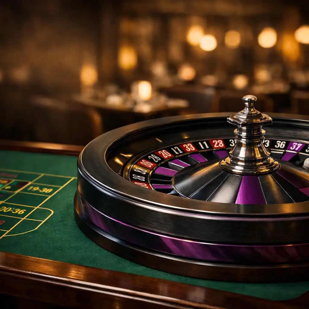 Sculptural roulette table and wheel in the Casino Lounge at Kitchen & Vine