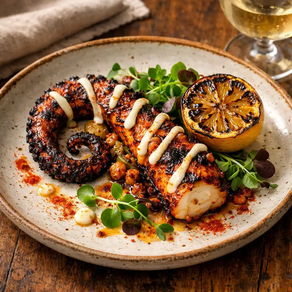 Charred octopus with smoked paprika and lemon