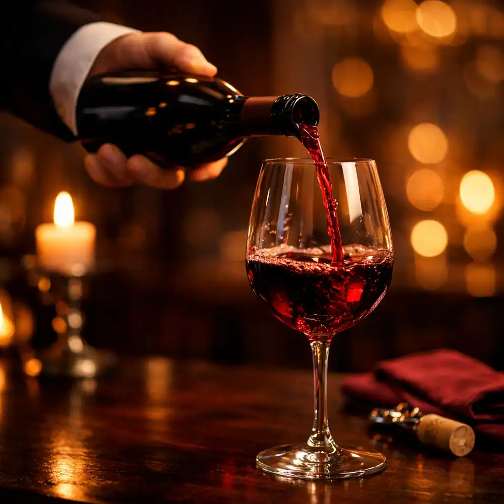 Sommelier pouring a glass of red wine at Kitchen & Vine
